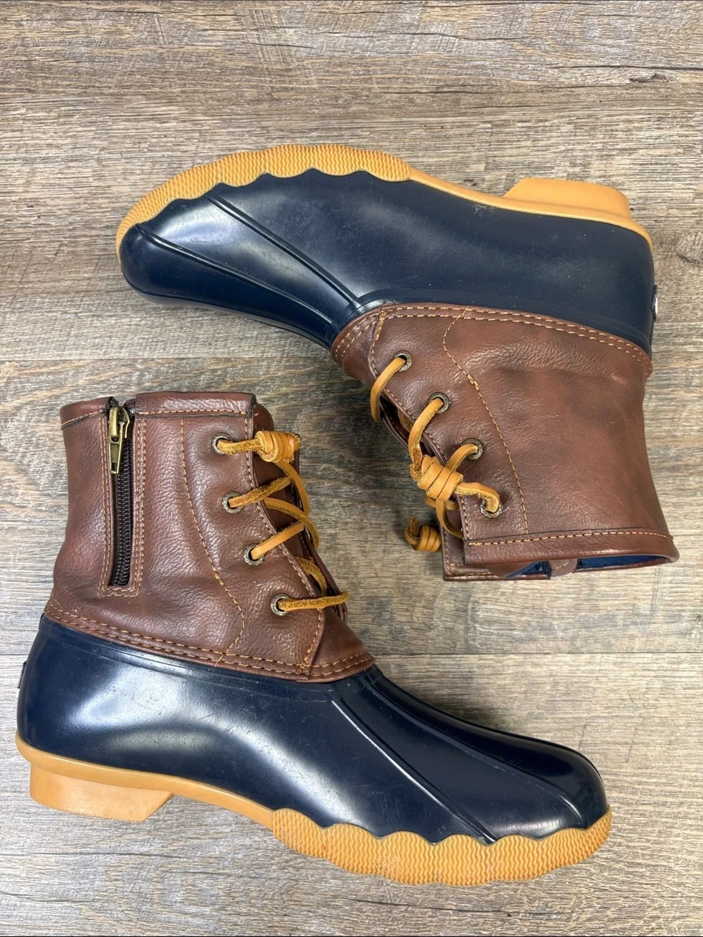 Sperry Saltwater Waterproof Duck Boots Navy Brown Girls US 5 / Women’s